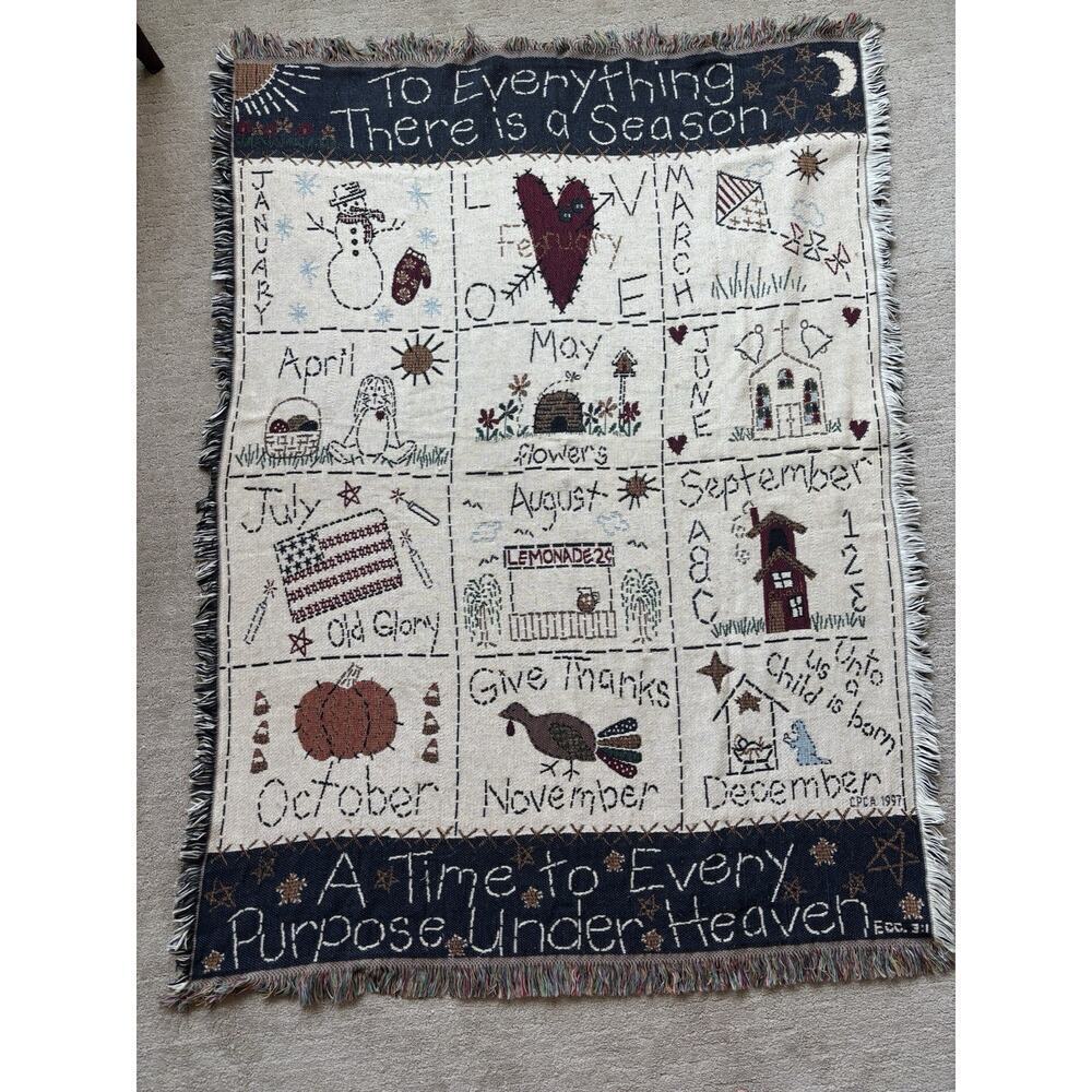 Vintage Christian Blanket Woven‎ Tapestry Ecclesiasties Cottagecore Prairie Cozy